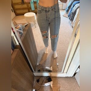 SHEIN Light Blue Distressed Boyfriend Jeans